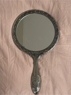 Ornate Vintage Hand Mirror in Silver Tone